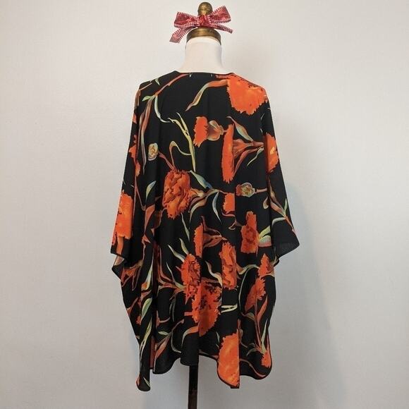 ANTHROPOLOGIE KIMONO BLACK RED FLORAL FLOWY CAPE ONE SIZE - Picture 5 of 5